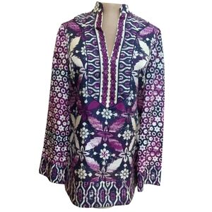 Tory Burch Purple Floral Silk Tunic Size 2